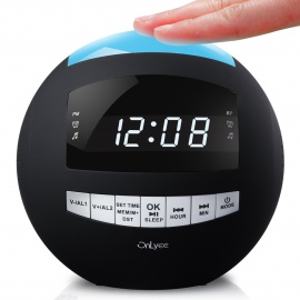 OnLyee Bluetooth Horloge Réveil Numérique avec Radio FM, Prise AUX-IN ,Chargement USB double, Veilleuse LED avec Variation Lu