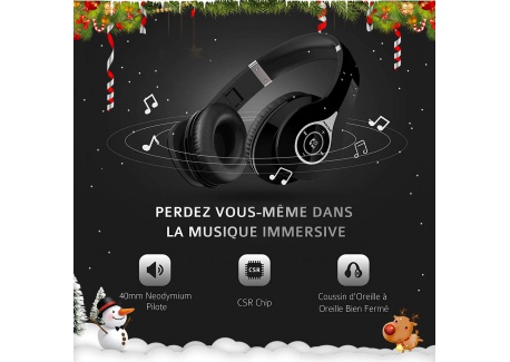 Mpow Casque Bluetooth sans Fil Casque Audio Micro Intégrée Écouteurs Stéréo Oreillette 20 Heures Jeux Continu 250 Heures en V