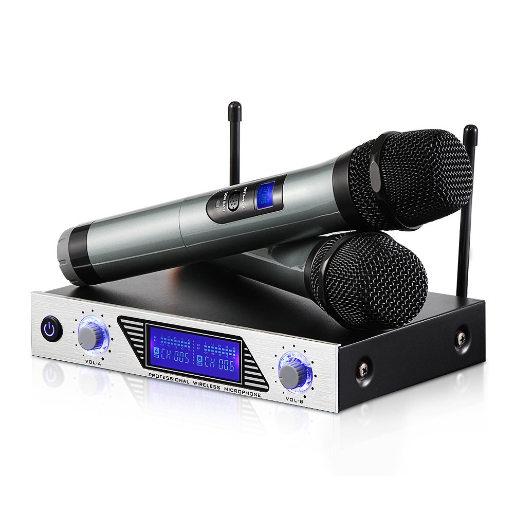 Microphone sans Fil Karaoké Micro sans Fil Professionnel Aluminium Alimenté  par 2 AA Piles Exclu 2 Micro HF à Main Portable : 126 €