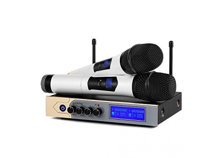 Microphone sans Fil Karaoké Micro sans Fil Professionnel Aluminium Alimenté par 2 AA Piles  Exclu  2 Micro HF à Main Portable