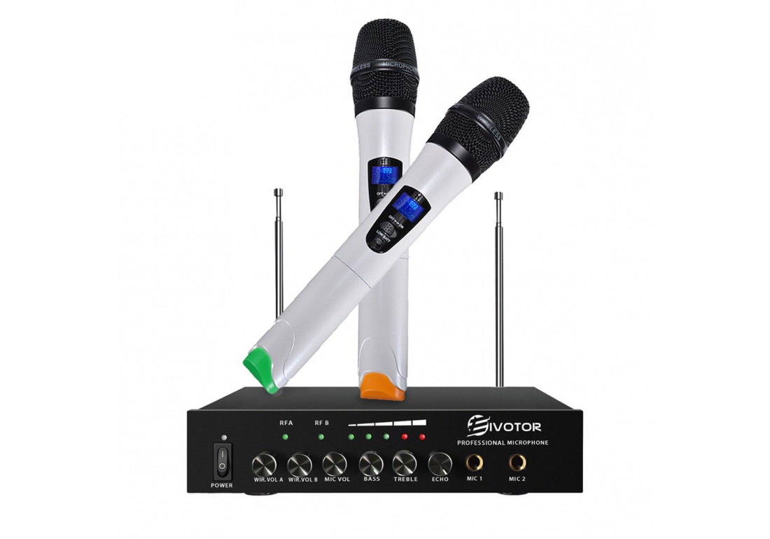 Microphone Sans Fil, EIVOTOR Micro Professionnel Portable 2 Micro Sans Fil  à Main + 1 Récepteur Set VHF pour Karaoké, Fête, C : 185.99 €