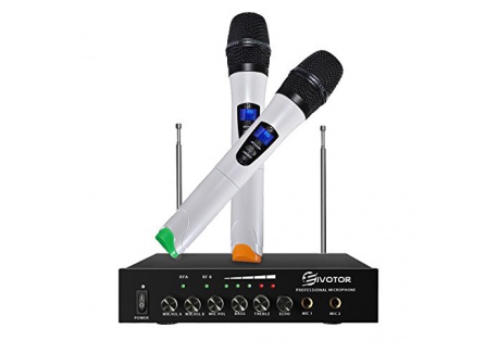 Microphone Sans Fil, EIVOTOR Micro Professionnel Portable 2 Micro Sans Fil à Main + 1 Récepteur Set VHF pour Karaoké, Fête, C