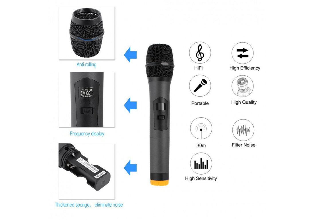 Microphone Karaoké Bluetooth Sans Fil, Micros Sans Fil 4 en 1