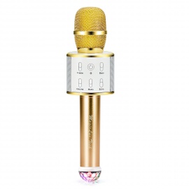 Microphone bluetooth sans fil ,Multi-fonction micro karaoke avec des lumières clignotantes Or de luxe 