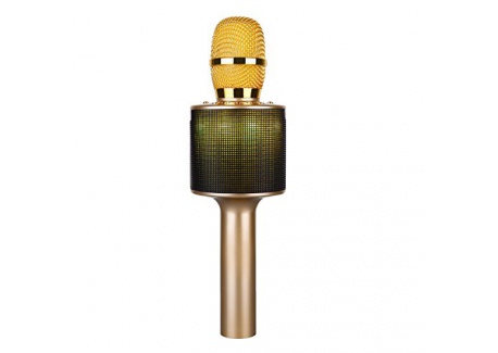 Microphone bluetooth sans fil ,Multi-fonction micro karaoke avec des lumières clignotantes Or de luxe 