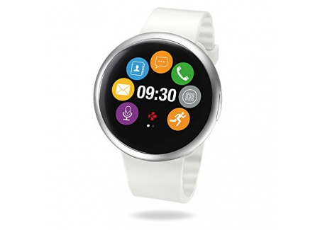 MyKronoz ZeRound2 Smartwatch avec écran couleur tactile, microphone et haut-parleur intégré – Argenté / Blanc