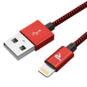 Rampow RAMPOW07 - [MFI certifié Apple] Câble Lightning vers USB en Fibre de Nylon Tressé - Chargeur iPhone - Rouge 1m/3.3ft [