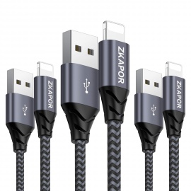 Câble Phone, ZKAPOR [Lot de 3, 1m 2m 3m] Câble Chargeur vers USB en Nylon Tressé pour Phone 8/ 8Plus/ 7/ 7Plus/ 6s/ 6sPlus/ 6