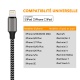 Cable iPhone chargeur iphone USB -  Pack de 3, 1m+2m+3m  en Nylon Tressé avec Connecteur en Aluminium pour iPhone X/XS/XR/8/7