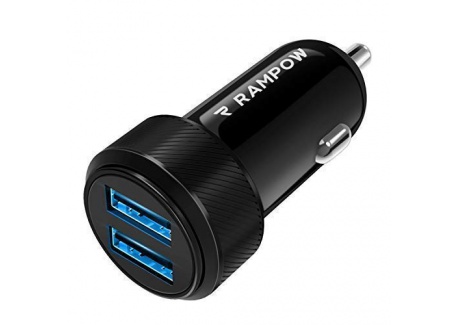 Rampow Chargeur Voiture USB Garantie à Vie - Chargeur Allume Cigare USB Ultra Compact 2 Ports 4.8A/24W pour iPhone X/8/7/6, i