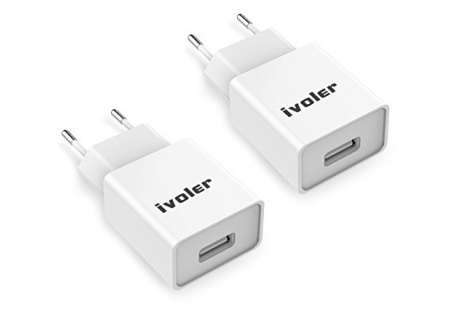 iVoler [Lot de 2] Original Set 2en1: Chargeur Slim Version Adaptateur 1A + Câble USB de Charge  1m , pour iPhone, iPad, Andro