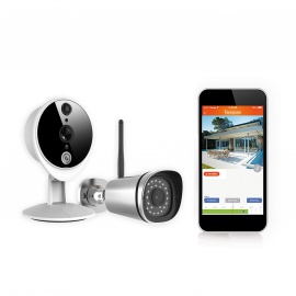 Kit Caméras Surveillance Intelligentes Kiwatch avec 1 intérieure + 1 Extérieure, Full HD, WiFi, Vision Infrarouge, Détecteur 