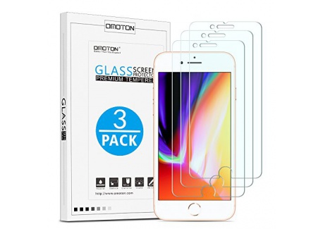 OMOTON [3 Pièces Film iPhone 7/iPhone 8 Protection Ecran Verre Trempé, [9H Dureté] [Ultra Clair] Protecteur Décran pour iPho