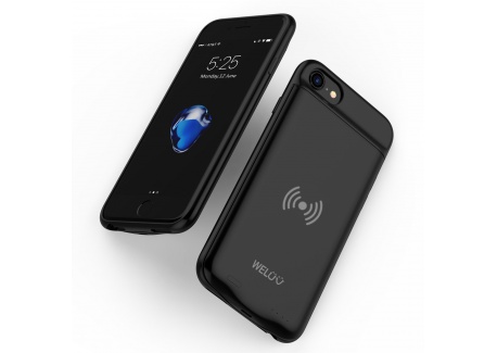 WELUV Qi Coque de chargement sans fil très fine pour iPhone 6/6s/7/8 4,7" Noir 3000 mAh Chargement par induction Manuel duti