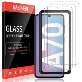 MASCHERI Verre Trempé pour Samsung Galaxy A70, protégé écran [3 pièces] [Cadre de positionnement ] Film ecran de Protection é