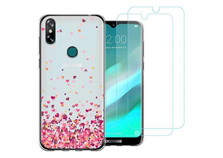 Coque DOOGEE Y8,Tigre Blanc Souple Silicone TPU Housse Étui de Protection pour DOOGEE Y8  6,1"  avec Deux Verre trempé écran 