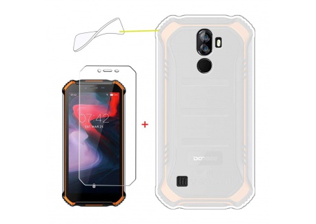 LJSM Coque pour Doogee S40 + Verre trempé écran Film Protecteur - Semi-Transparent Souple Silicone Étui Protection Housse TPU