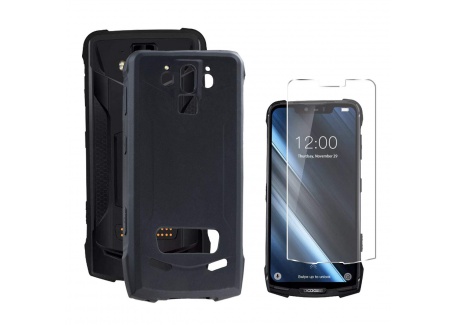 QFSM Black Coque pour DOOGEE S90  6.18"  Étui Silicone Givré Housse Shell Protection Case Cover + 1 Pack Gratuit Verre trempé