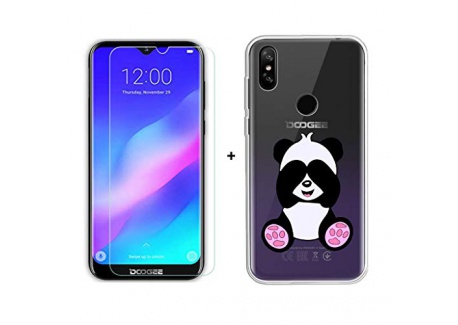 SCDMY pour Doogee Y8 Coque Silicone + Verre trempé écran Film, Transparent Case Souple TPU Bumper Etui Housse e Verre trempé 