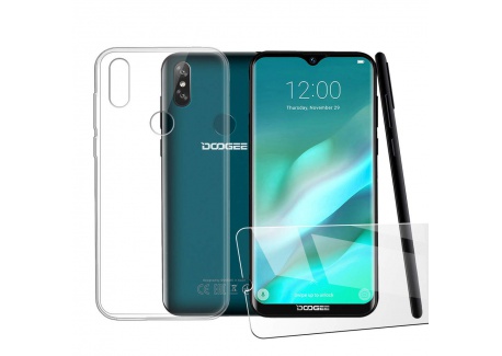 LJSM Coque pour Doogee Y8 Transparent Souple Silicone Étui Protection Housse TPU Case Cover + [2 pièces] Verre trempé écran F