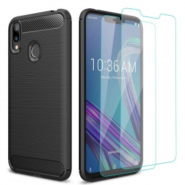 AROYI Coque ASUS Zenfone Max  M2  ZB633KL+[Lot de 2] Verre trempé Écran Protecteur, Coque Silicone TPU Bumper Etui Housse + F