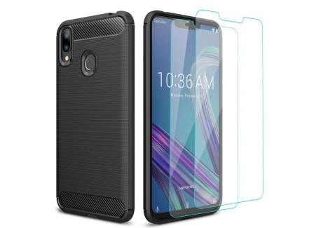 AROYI Coque ASUS Zenfone Max  M2  ZB633KL+[Lot de 2] Verre trempé Écran Protecteur, Coque Silicone TPU Bumper Etui Housse + F