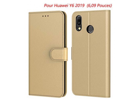 Tenphone Etui Coque pour Huawei Y6 2019, Protection Etui Housse en Cuir Portefeuille Livre,[Emplacements Cartes],[Fonction Su
