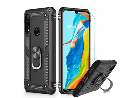 LeYi Coque Huawei P30 Lite avec Anneau Support, Double Couche Renforcée Défense Bumper TPU Silicone Antichoc Armure Housse Et