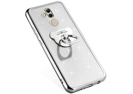 Compatible avec Huawei Mate 20 Lite Coque Silicone Luxe Paillette Brillante Bling Glitter Coque + Ours Bague Support TPU Ultr