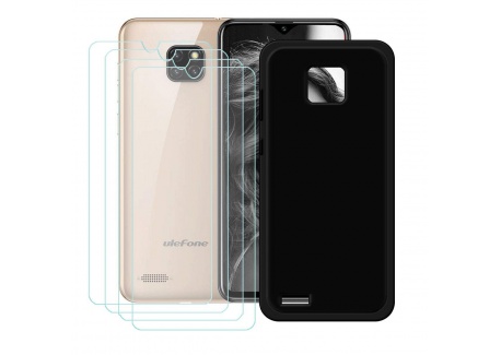 szjckj Noir Coque pour Ulefone Note 7P  6,1"  + 4 Pièces Protecteur écran, Anti-Chute Verre Tempered Glass Film - Housse TPU 