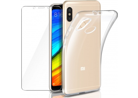 Coque Redmi Note 5 Transparente + Verre trempé écran Protecteur, Leathlux Souple Silicone Étui Protection Bumper Housse Clair