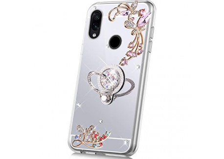 JAWSEU Compatible avec Xiaomi Redmi Note 7 Coque Etui Placage Miroir à Rabat en Cuir Étui de Protection Luxe Mode Effet Miroi