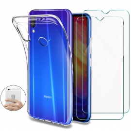 Younme Coque Xiaomi Redmi Note 7 /Xiaomi Redmi Note 7 Pro Silicone Transparente, [Lot de 2] Verre trempé écran Protecteur + S