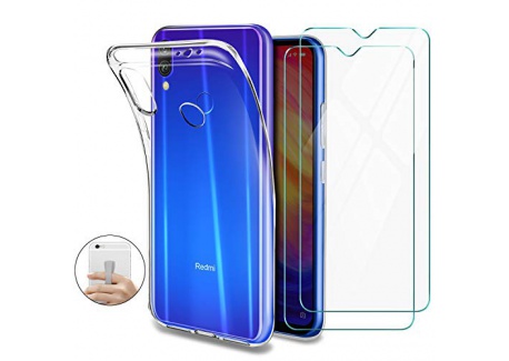 Younme Coque Xiaomi Redmi Note 7 /Xiaomi Redmi Note 7 Pro Silicone Transparente, [Lot de 2] Verre trempé écran Protecteur + S