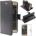 Coque Sony Xperia XA1, XA1 Dual  2017  Etui PU Cuir Housse Portefeuille Porte-Cartes Support Stand, Noir + Film P