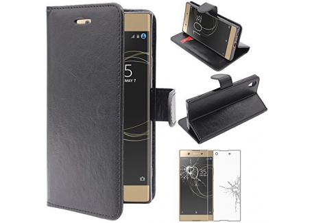 ebestStar - Coque Sony Xperia XA1, XA1 Dual  2017  Etui PU Cuir Housse Portefeuille Porte-Cartes Support Stand, Noir + Film P