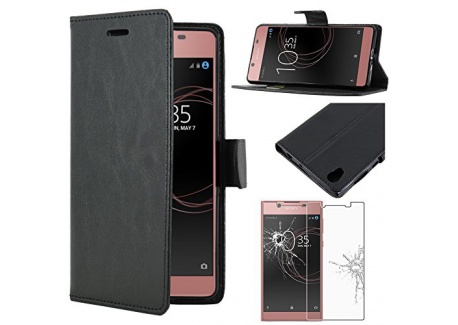 ebestStar - Coque Sony Xperia L1, L1 Dual Etui PU Cuir Housse Portefeuille Porte-Cartes Support Stand, Noir + Film Protection