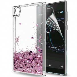 LeYi Coque Sony Xperia L1 Compact Etui avec Film de protection écran, Fille Personnalisé Liquide Paillette Transparente 3D Si