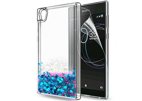 LeYi Coque Sony Xperia L1 Compact Etui avec Film de protection écran, Fille Personnalisé Liquide Paillette Transparente 3D Si