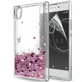 LeYi Coque Sony Xperia Xa1 Etui avec Film de protection écran, Fille Personnalisé Liquide Paillette Transparente 3D Silicone 