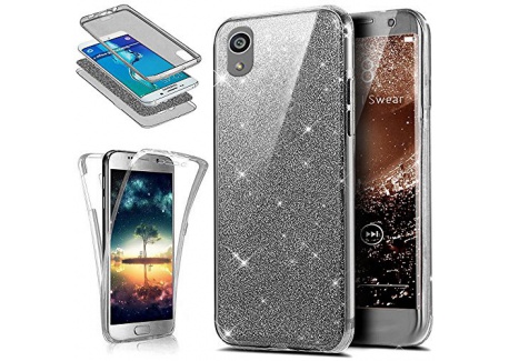 Coque Sony Xperia XA,Etui Sony Xperia XA,Intégral 360 Degres avant + arrière Full Body Protection Bling Brillant Glitter Tran