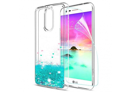 LeYi Coque pour LG K10 2017 Etui avec Film de Protection écran, Fille Personnalisé Liquide Paillette Transparente 3D Silicone