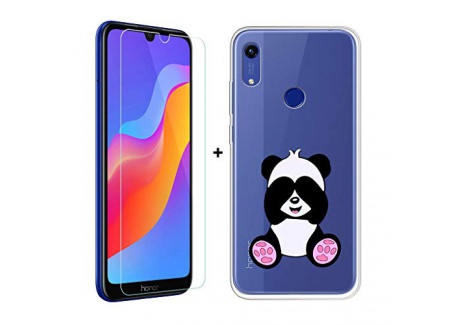 SCDMY pour Huawei Honor 8A Coque Silicone + Verre trempé écran Film, Transparent Case Souple TPU Bumper Etui Housse e Verre t