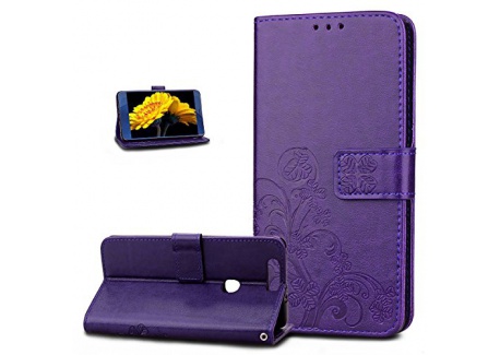 ikasus Coque Huawei Honor 8 Etui Gaufrage Trèfle Fleur Motif Housse Cuir PU Housse Etui Coque Portefeuille Protection support