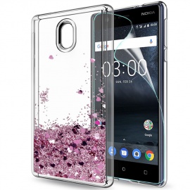 LeYi Coque Nokia 3 Etui avec Film de Protection écran, Fille Personnalisé Liquide Paillette Flottant Transparente 3D Silicone