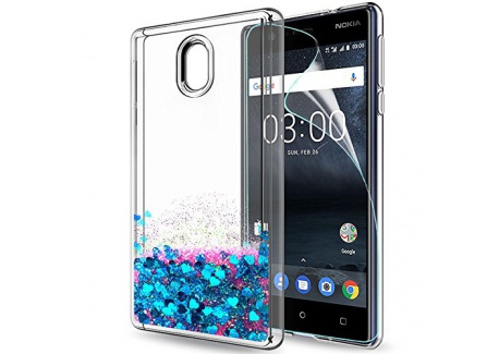 LeYi Coque Nokia 3 Etui avec Film de Protection écran, Fille Personnalisé Liquide Paillette Flottant Transparente 3D Silicone