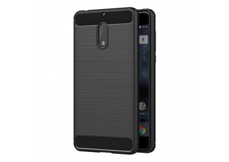 AICEK Coque Nokia 6, Noir Silicone Coque pour Nokia 6 Housse Fibre de Carbone Etui Case  5,5 Pouces 