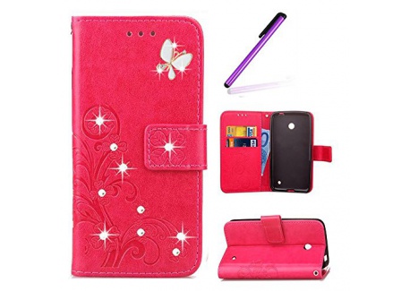 EMAXELERS Nokia Lumia 630 Coque Etui PU Cuir Portefeuille Bling Cristall Clover Papillon Coque Housse Swag Coquille Couvertur