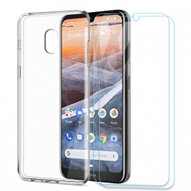 Coque Nokia 3.2,Souple Transparent Silicone TPU Housse Étui de Protection pour Nokia 3.2  6,2"  avec Deux Verre trempé écran 