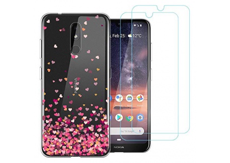 Coque Nokia 3.2,Souple Transparent Silicone TPU Housse Étui de Protection pour Nokia 3.2  6,2"  avec Deux Verre trempé écran 